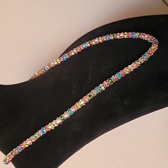 BETSEY JOHNSON Funfetti Collection Rainbow Crystal Magnetic Closure Necklace. - Picture 5 of 9
